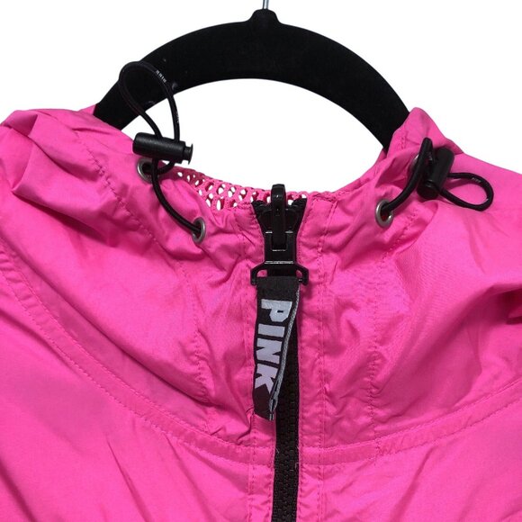 NEW PINK Victoria's Secret Solid Neon Pink Mesh Hooded Full Zip Long Sleeve Jack - Picture 5 of 11